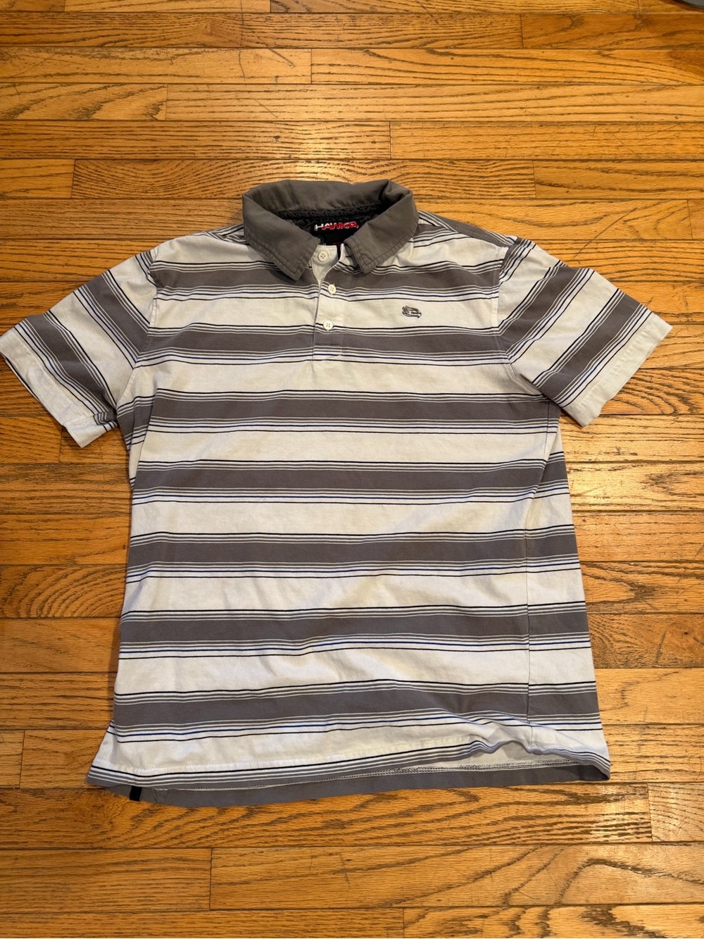 Tony Hawk Gray and White Striped Polo